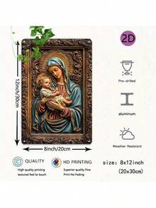 1 pieza Letrero de metal con estilo vintage de la Virgen María - Decoración del hogar católica, arte de pared estilo granja, placa de estaño religiosa de la iglesia, regalo decorativo cristiano, 8"X12" de aluminio, para colgar en la pared, tema del hogar - Multicolor - Ver 8