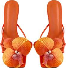 Orchid Heels For Women Slip On Kitten Heel - Orange - View 8
