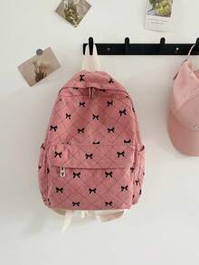 Mochila versátil y casual de diseño de nicho minimalista y elegante para uso diario y salidas, mochila de gran capacidad con decoración de lazo y bolsa de viaje de pana