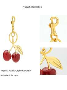1 Pieza Colgante de llavero en forma de cereza grande de rojo, dije de cereza brillante de resina y metal, accesorio de decoración regalo para novia, mamá, mujer