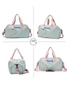 1pc Personalized Women Oxford Cloth Multifunctional Travel Bag, Wet And Dry Separation Gym Bag, Portable Yoga Bag, Trolley Sleeve, Fashionable Shoulder Bag, Embroidery Custom Letter, Foldable Carry-On Luggage, Large Capacity With Separate Shoe Compartment, Suitable For Business Trip, Vacation