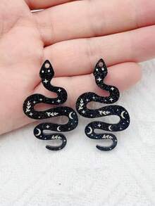 10 Pieces Of Moon Patterned Black Snake Acrylic Jewelry Pendant Earrings Necklace DIY Jewelry Pendant - A - View 6