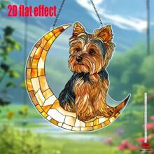 1 pièce Accroche-soleil en acrylique 2D plat en forme de Yorkshire Terrier sur la lune. Diverses styles disponibles en signalétique acrylique, décoration thématique animaux de compagnie pour salon, chambre à coucher, décoration romantique. Cadeau parfait pour les amateurs de chiens, amis, famille, passionnés d'animaux de compagnie