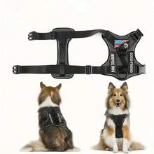 Harnais pour chien, harnais de gilet réfléchissant pour chien avec 5 pièces de patchs, harnais pour animaux de compagnie en oxford doux et réglable, couche intérieure en maille, facile à contrôler pour les petits, moyens et grands chiens