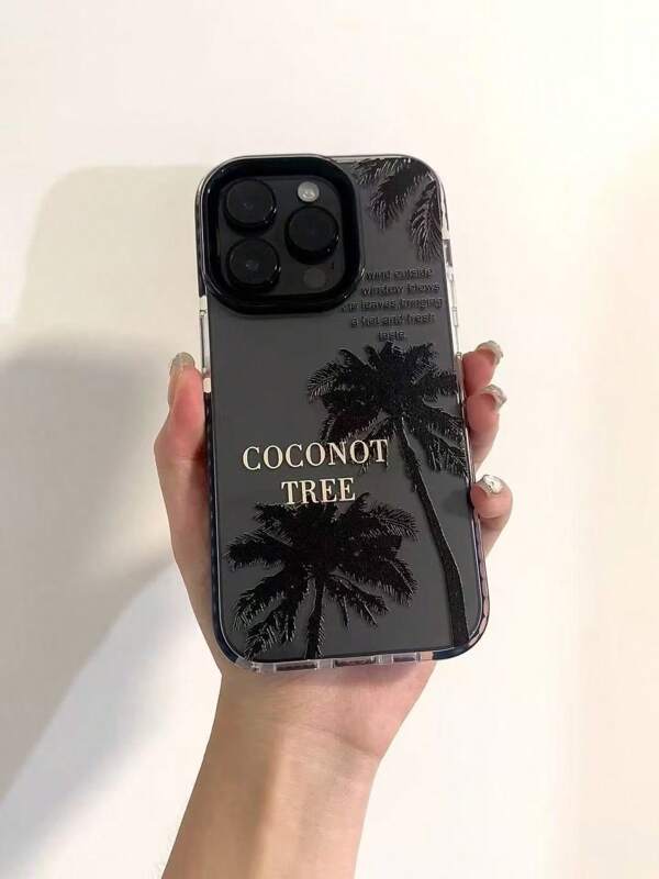 1 Stück Handy-Hülle aus hochwertigem TPU+PC Material mit transparentem schwarzem Rand, stoßfest und modisch mit zweifarbigem kühlem Kokospalmen Design, passend für 13 14 15 Pro Max 16 16 Pro 16 Pro Max 16E, 11 12 Pro Max X XR XS Max 7 8 Plus 13 Mini 12 Mini 6S Plus 11 Pro Max 14 Pro 14 Plus 15 Plus