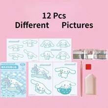 Sanrio 4件套卡通三丽鸥钻石画套装 - MyMelody、Hello Kitty、Cinnamoroll - 12件钻石画配件，5D钻石画套装，手工艺术品，简易DIY钻石画贴纸工艺品，宝石工艺活动套装，高品质艺术礼品 - 彩色 - 查看 6