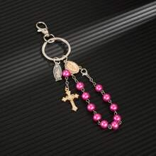 1pc Classic Glass & Resin Beaded Virgin Mary Pendant Keychain, Suitable For Bag Decor Or Gifting To Family And Friends Backpack For School