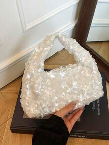 Women's Clutch Bag Shiny Sequins Handbag, Elegant Party Wedding Sophisticated Charming White Purse - White - View 2