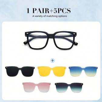 Magnetic Interchange Glasses - 1 Frame With 5 Different Lens Sets, Can Be Directly Worn Or Used For DIY Crafting, Multiple Lens Combinations For Versatile Use