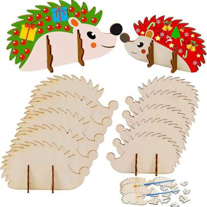 Riccio di legno grezzo da costruire, fetta di animale del bosco in legno per pittura e decorazione fai-da-te con supporto