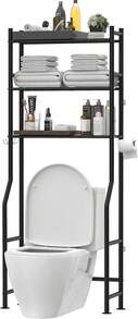 3-Tier Over The Toilet Storage, Freestanding Metal Bathroom Shelves With 4 Hooks, Over Toilet Storage Shelf With Paper Holder, Above The Toilet Shelf For Bathroom Storage, Black - 黑色 - 查看 1