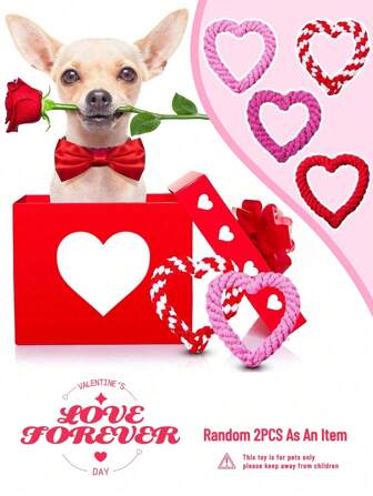 1 Pc/2 Pcs Valentine's Day Dog Chewing Rope, Heart Shaped Pet Chewing Toys, Valentine's Pet Teeth Toy, Small Dog Soothing Toy (Random Color)
