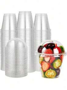 Clear Plastic Cups With DomesDessert Cups With Lids, CrystaPET Parfait Cups, DisposableParty Cups For Fruit/Lce CreamCupcake/Iced Cold DrinksSchoolSupplies Food Bag FoodBox Suitable For CandyChocolate Cookies Etc..For Halloween Or Christmas Party