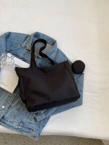 Bolso de tela tipo tote de gran capacidad unisex con monedero, 1 pieza de nuevo estilo coreano para estudiantes de secundaria y universidad, bolso casual de hombro cruzado, bolsa de lona, bolso para mujeres con bolsillo para monedas, bolso escolar de gran capacidad, portátil, adecuado para adolescentes, mujeres, estudiantes universitarios, perfecto para oficina, universidad, escuela primaria, secundaria, preparatoria, trabajo, negocio, viajes, compras