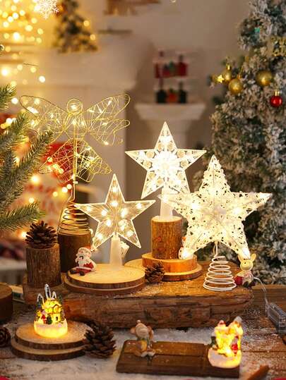 1 enfeite de estrela para árvore de Natal, decoração de estrela de plástico, luzes de fio de cobre estilo fazenda, ideal para decoração de inverno, festas de Natal, decoração de Halloween, decoração de festas em geral, lembrancinhas, decoração divertida para festas de Natal, Feliz Natal, Feliz Ano Novo, enfeites de Natal, presente perfeito para amigos, decoração de Natal para ambientes.