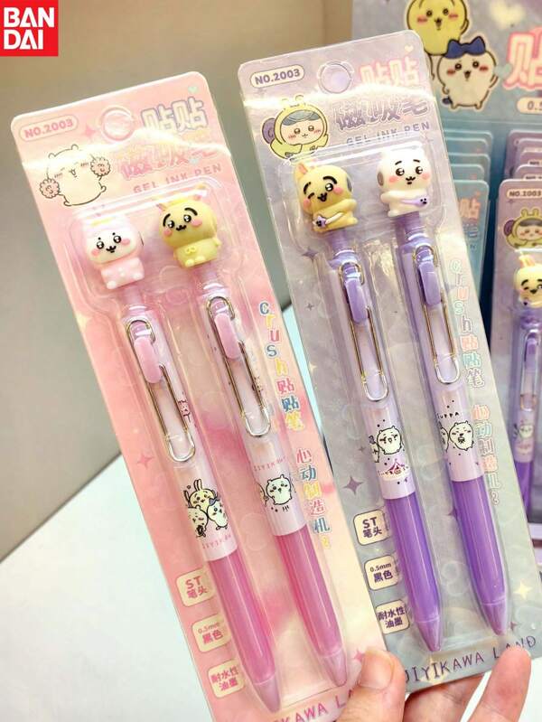 bandai 2pcs/6pcs Bandai, Chiikwa Stationery, Back To School Stationery, Inspirational Plastic Stretchable Ballpoint Pen In Black Ink, Lightweight Mid Point, Magnetic Cap, Smooth And Neat Writing, Lightweight And Durable Plastic, Cute Design, Suitable For School Students, Teachers, Writing, Start Of School Gifts, Perfect Party Gifts&Birthday Surprise Gifts, Ideal For Christmas, Halloween, Thanksgiving Gifts.