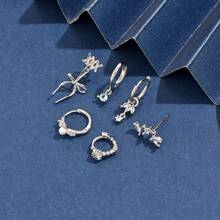 6pcs/Set Single-Side Exquisite Bow Zirconia Stud Earrings Minimalist Chic Earring Set, Suitable For Women's Dates, Parties, Commute