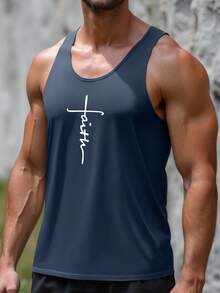 Men's Sleeveless Workout Tank Top With Racerback Design, Allows More Arm Movement Freedom, Suitable For Weightlifting And Outdoor Cycling, Refreshing And Unrestricted - Navy Blue - View 3