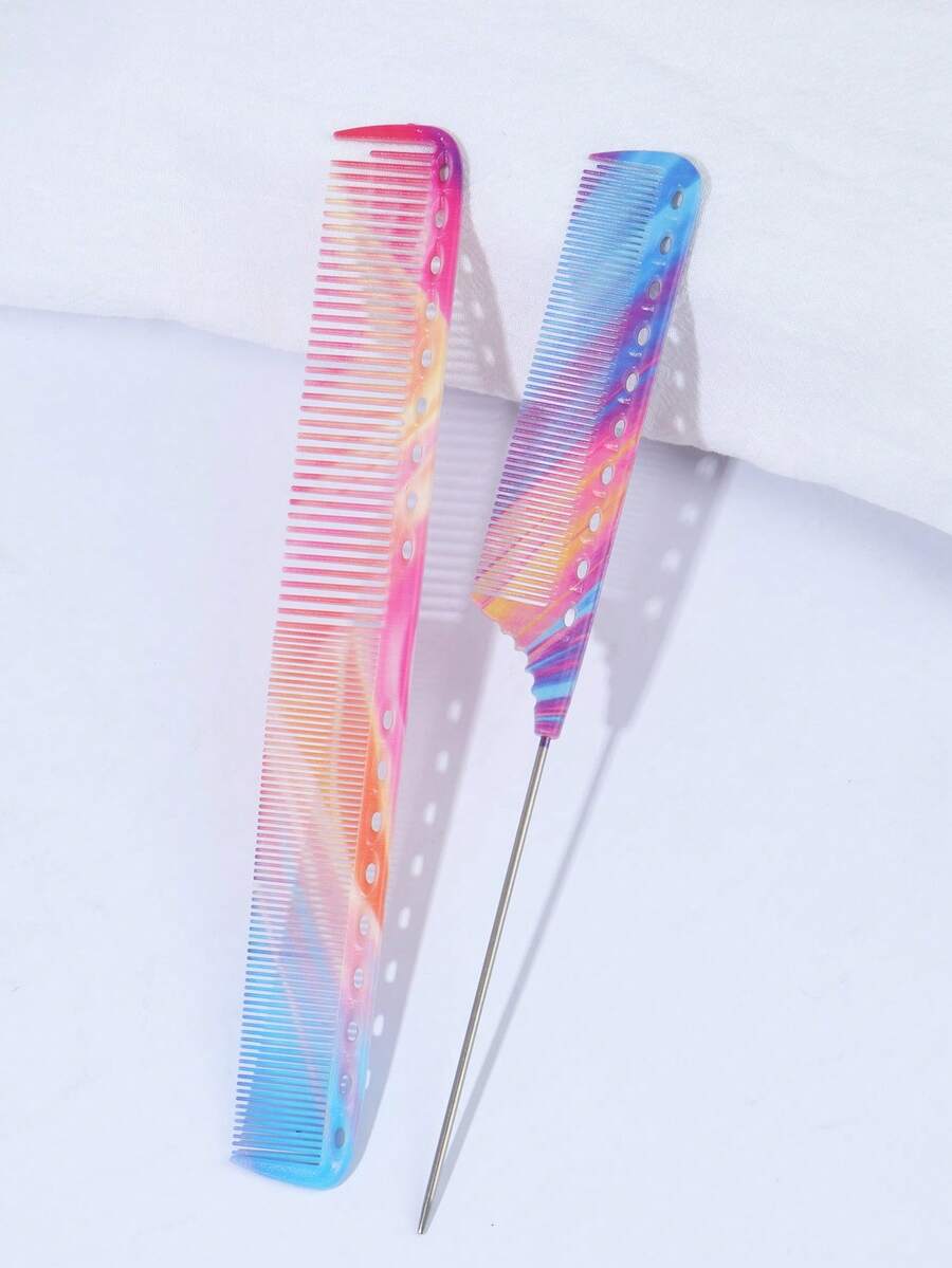 1件/2件組髮梳套組，鼠尾梳與寬齒梳，細長手柄造型梳，適合所有髮質分髮，美髮沙龍工具居家用品，男女通用髮刷套組，適用濕髮或乾髮