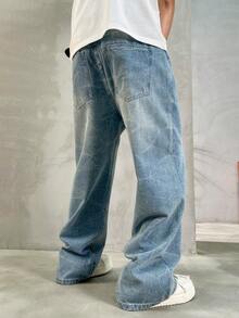 Quần Jeans Xanh Nhạt Nhuộm Tie-Dye Phong Cách Retro Cho Nam HEHCN, Quần Jeans Denim Thẳng Rộng Thường Ngày, Phong Cách Đường Phố Y2K Của Mỹ Đa Năng, Quà Tặng Thích Hợp Cho Bạn Trai, Chồng - Màu xanh lam - Xem 2