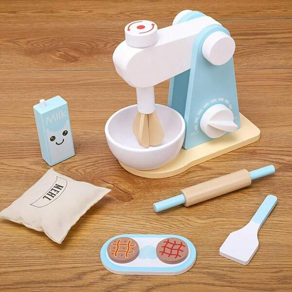 Set de 9 piezas de juguete de madera para cocinar y mezclar, accesorios de cocina de madera, juego de roles de juguete de mezcladora para niños y niñas, mejor regalo de Navidad