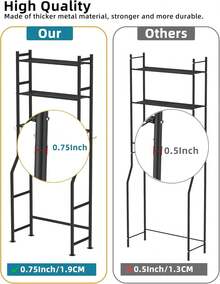 3-Tier Over The Toilet Storage, Freestanding Metal Bathroom Shelves With 4 Hooks, Over Toilet Storage Shelf With Paper Holder, Above The Toilet Shelf For Bathroom Storage, Black - 黑色 - 查看 7