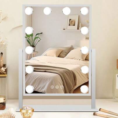 Finch Lin Finch Lin Elegant Mirror With Lights, Smart Touch Control 3 Color Adjustable Lighting, Detachable 10X Magnification, 360° Rotation, Lighted Makeup Mirror, White 9.84*11.81 Inches