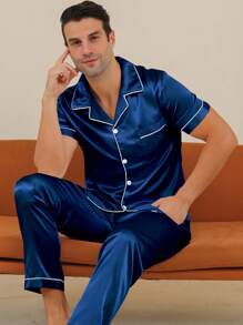 Two Pieces Sets Men's Pajamas With Open Button Top And Pants Set