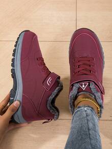 女士加厚保暖冬季运动鞋/靴，适合中老年人 - 紅色 - 查看 2