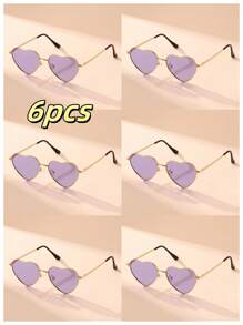 1pair, 2pair, 3pair, 6pair Women Metal Frame Heart-Shaped Fashion Fashion Glasses, Very Suitable To Express Love On Valentine's Day With These Colorful Heart-Shaped Glasses, Stylish And Sweet. Suitable For Valentine's Day, Beach, Outdoor Travel And Daily Accessories, For Summer Beach Vacation,Outdoor,Travel
