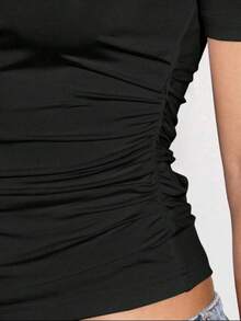 Supex Mesh T-Shirt Blouse With Asymmetrical Short Sleeves For Summer Ideal For Casual Wear Comfortable And Elegant - màu đen - Xem 7