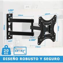 *Soporte de Pared para TV 14"–42"| Giratorio 180°, Inclinación 15°, Extensible hasta 43cm** - Negro - Ver 9