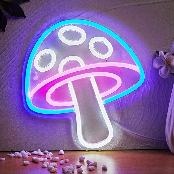 1 stuk schattige neon paddenstoel LED neonlamp, USB-aangedreven neonbord, nachtlampje, wandkunst en gamekamer, slaapkamer, woonkamer, winkeldecoratielamp, vakantiecadeau