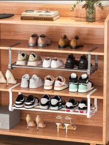 Expandable Shoe Rack Organizer With Tiered Shelves, Home Shoe Storage Space Saver, Wall Mounted Shoe Holder Rack