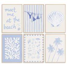6-Pc Coastal Seashell Starfish Palm Tree Wall Art Prints – Beach & Coastal Wall Decor Poster Set For Girly Room, Dorm & Apartment Home Decoration, Chic Preppy Aesthetic