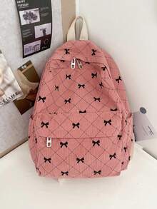 Mochila versátil y casual de diseño de nicho minimalista y elegante para uso diario y salidas, mochila de gran capacidad con decoración de lazo y bolsa de viaje de pana