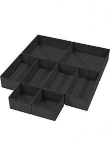 Clothing Storage Box, Household Foldable Non-Woven Storage Box, Wardrobe Drawer Type, Clothing Underwear Organizer Box, Socks Bra Underwear Drawer Type Foldable Storage Box - Black - View 5