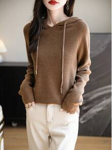 Women's Crew Neck Merino Wool T Shirt Fall Classic Vintage Cable Warm Long Sleeve Knit Hoodies