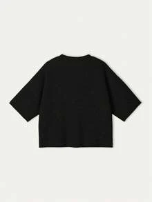 春夏新款黑色圆领纽扣半袖女式上衣，简约优雅通勤休闲开衫，新年系列