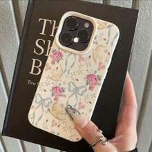1pc TPU Material Elegant White Bow Floral Pattern Phone Case Compatible With Apple// Phones - White - View 3