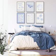 6-Pc Coastal Seashell Starfish Palm Tree Wall Art Prints – Beach & Coastal Wall Decor Poster Set For Girly Room, Dorm & Apartment Home Decoration, Chic Preppy Aesthetic