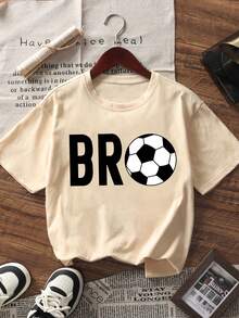 T-shirt à manches courtes, col rond, imprimé soccer, couleur abricot, adapté aux garçons en été, pour les garçons amateurs de football - Nude - Voir 4