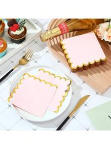 20/40/80pcs Scalloped Cocktail Napkins With Gold Foil Accents Beverage Napkins Scalloped Disposable Paper Napkins For Wedding Dinner Birthday Party Supplies 5 X 5''