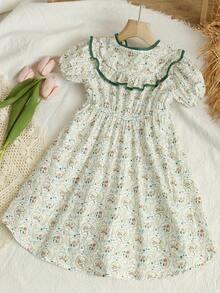 Girls' Short Sleeve Lightweight Dress, Spring/Summer - Multicolor - View 2