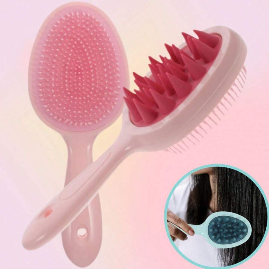 1 Pieza Peine de masaje cabelludo de doble cara, cepillo de masaje del cabelludo para el champú para mujeres con cabello largo con cerdas de TPE y mango ergonómico de ABS, peine desenredante suave con mango largo - para el cuidado diario del cabello, relajación del cabelludo en el spa, mejor circulación sanguínea, esencial de viaje, mejor regalo para mujeres/hombres