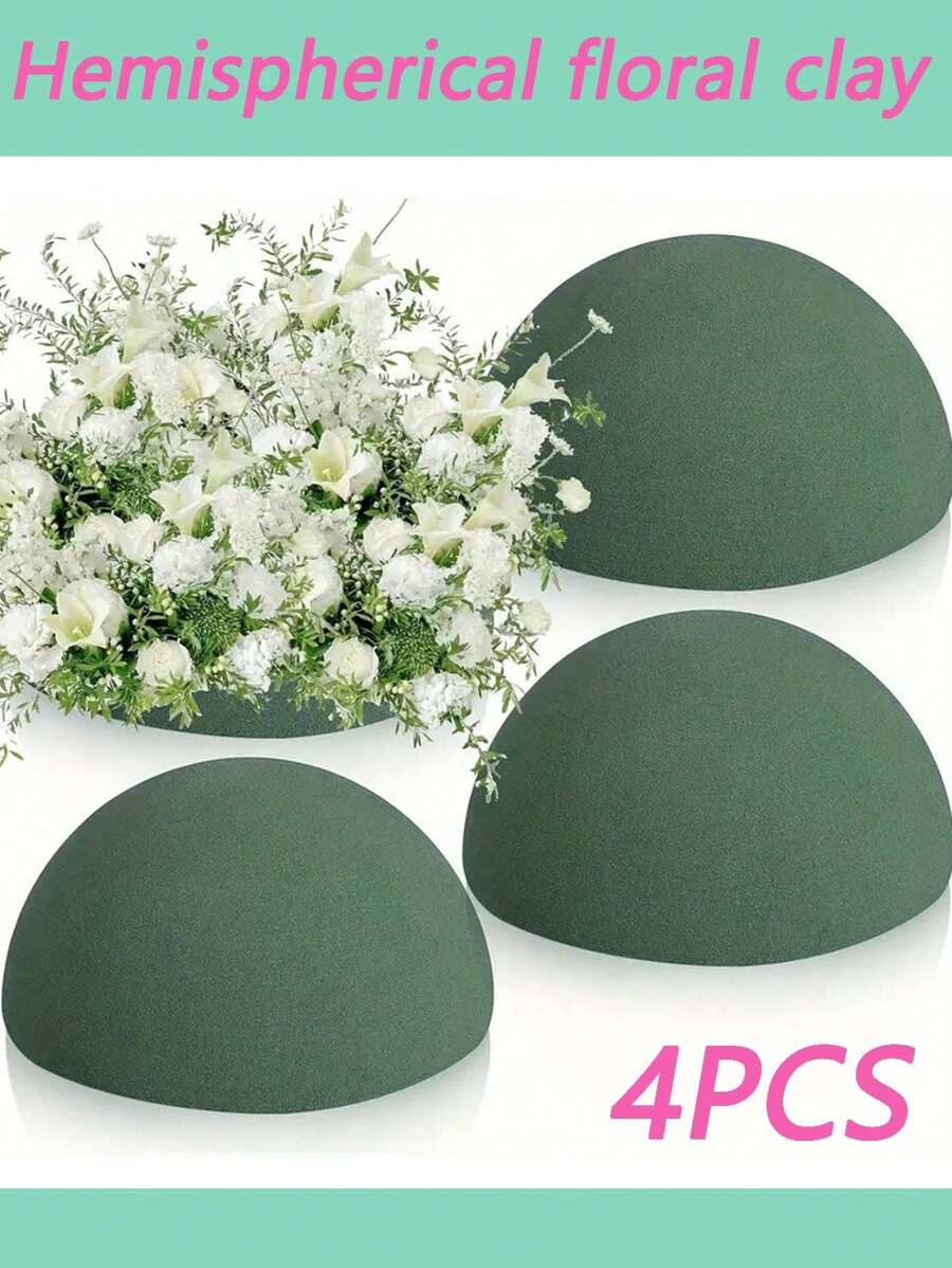 4 bucăți de spumă florală rotundă emisferică, fabricată din material poliester durabil, potrivită pentru realizarea de buchete de flori proaspete și flori artificiale, ideală pentru decorarea casei, a petrecerilor și a evenimentelor