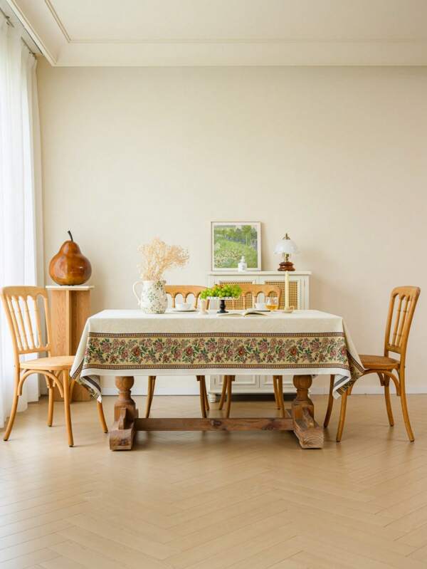 1pc Rectangular Tablecloth, Vintage Elegant Style, Suitable For Cafe, Family Gatherings, Kitchen Dining Table, Coffee Table, TV Stand