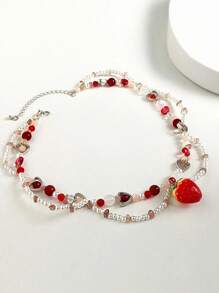 1pc Fresh And Sweet Y2k Strawberry Pendant Necklace Beaded Choker Faux Pearl Clavicle Chain