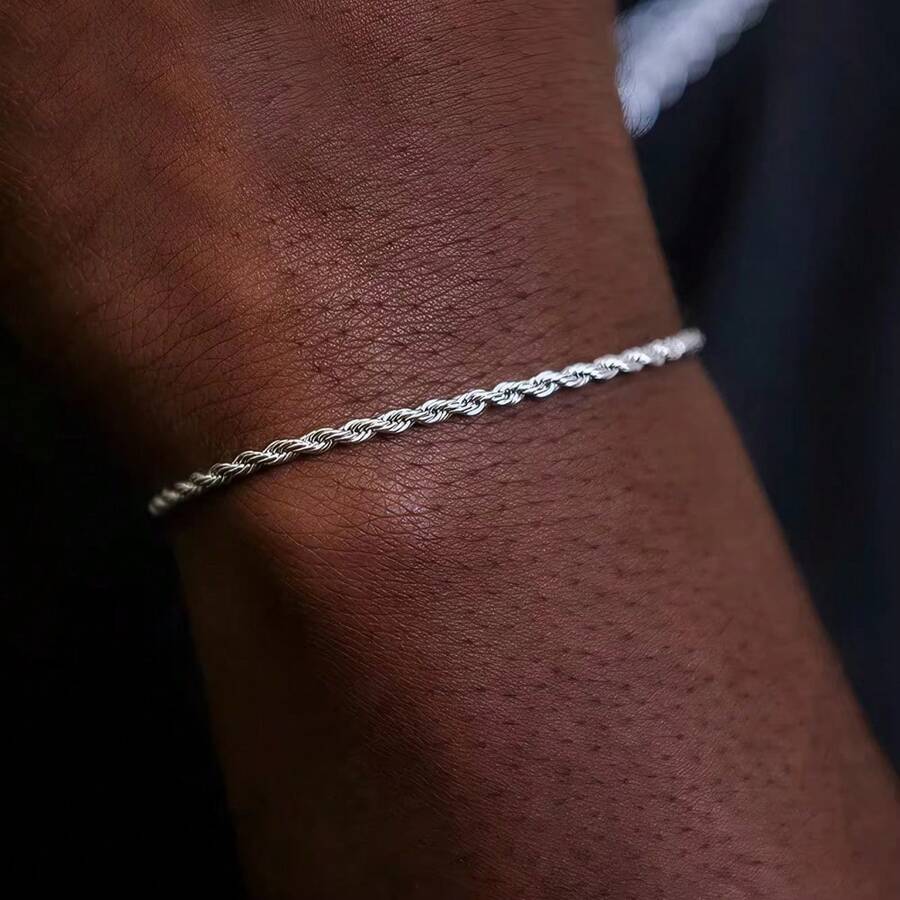 1 pieza Brazalete de cadena trenzada de acero inoxidable plateado y dorado, sencillo y de moda, apto para uso diario y de citas, regalo de joyería