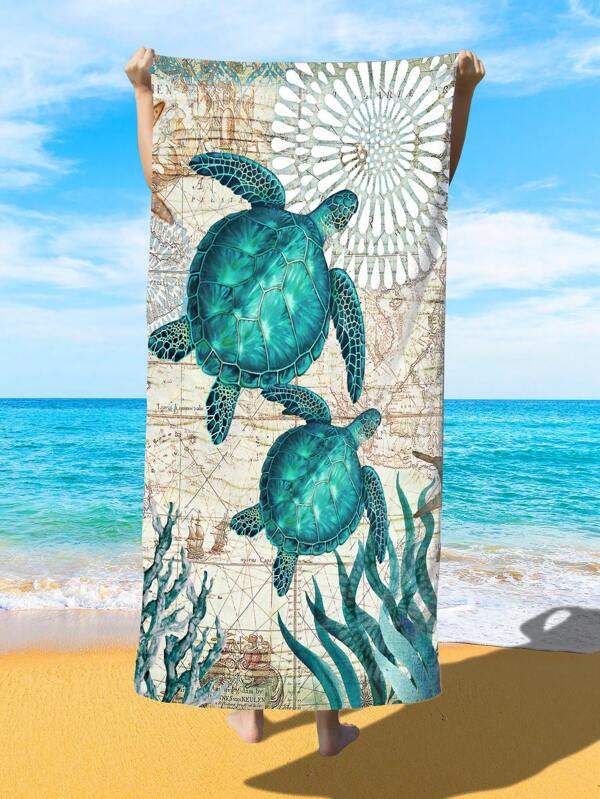1pc Digital Print Watercolor Sea Turtle Ultrasoft Quick Dry Multifunctional Absorbent Beach Towel For Travel, Vacation, Camping